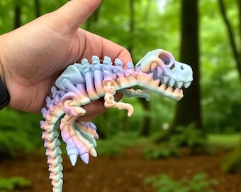 Flexi T-Rex Skeleton, 3D Printed Fidget, Articulated Dinosaur, Collectable Dino Figure, Sensory Toy Gift