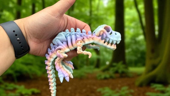 Flexi T-Rex Skeleton, 3D Printed Fidget, Articulated Dinosaur, Collectable Dino Figure, Sensory Toy Gift