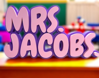 Personalized Teacher Name Plate: 3D Printed Desk Decor, Custom Classroom Sign