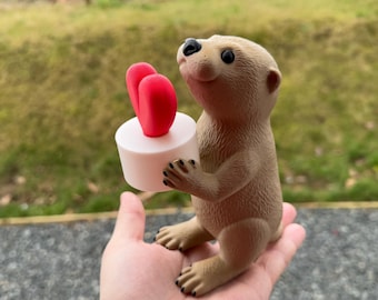 3D Printed Love Otter with Heart Pot: Desk Decor Valentines Gift LED Lamp