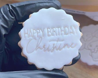 Personalized Name Happy Birthday M&S All Butter Biscuit Stamp – Custom 3D Printed Fondant Embosser