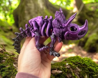 Flexi Triceratops Skeleton, 3D Printed Fidget, Articulated Dinosaur, Collectable Dino Figure, Sensory Toy Gift