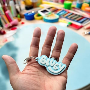 Personalised Blue Dog Cartoon Keychain – Custom Name Gift for Kids | Custom 3D Printed Bag Tag | Kids Party Favour | Gift for Boys & Girls