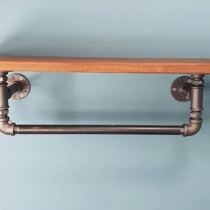 Solid Sapele Shelf with Gas Pipe Rail - Custom Length and Depth