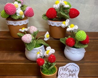 Handmade Finished Crochet Strawberry Pot | Home Decor | Strawberry Crochet Pot | Decorative Plants | Crochet Flowers in Pot | Handcraft