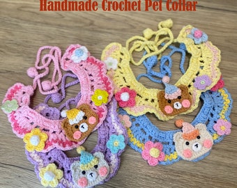 Handmade Party Bear Crochet Pet collar, Decorated with crocheted bear,4 colors Available for Cat, small and medium dog