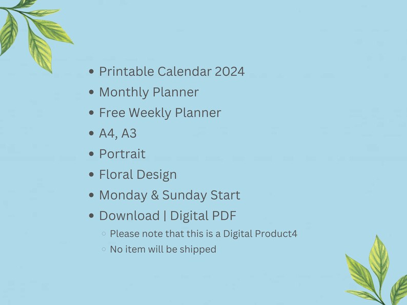 Printable Calendar 2024 Monthly Planner Desk Calendar Etsy