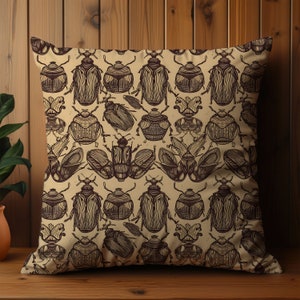 Beetle Shadow Throw Pillow, Cottagecore Home Decor, Insect Pillow, Housewarming Gift