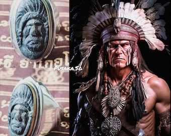 Mai visto prima, tuttofare offre vantaggi al capo guerriero tribale indigeno Apache (indiano rosso) Khodam Djinn Mustika Anello in legno. Leggi la descrizione