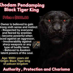 Customised Special And Most Powerful Protection And Authority Black Tiger Khodam King Djinn Vessel Of The Sundanese Pakuan Kingdom.