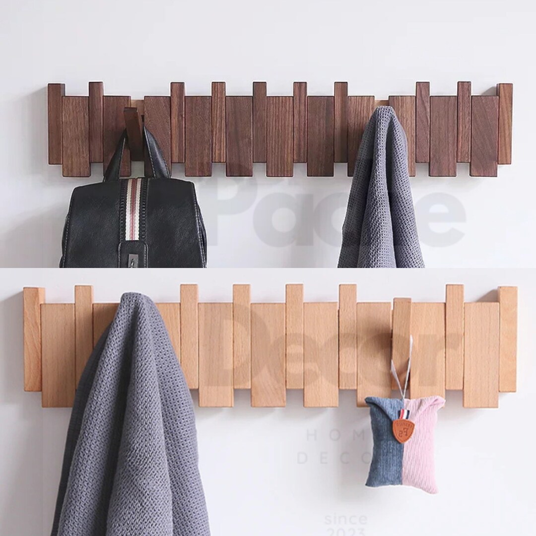 Wall Mounted Wooden Coat Rack Walnut Wall Hooks Wooden Hooks for Cloth Hanging Garments