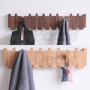 Wood/Metal Coat Rack Modern Wall Mounted Hat, Wooden Peg , Towel Hange –  Modern Home by Bellver