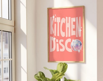 Disco Ball Print, Disco Print, Digital Art, Disco Decor, Kitchen Disco Print, Kitchen Art Print, Disco Ball Decor, Pink Retro Print Disco