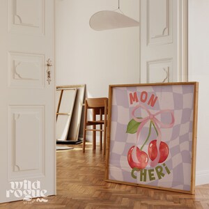 Cherry Poster, Retro Wall Art, Cherry Wall Art, Coquette Room Decor, Funky Wall Decor, Aesthetic Print, Trendy Wall Art, Vintage Decor