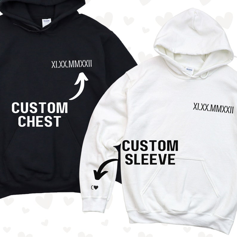 Custom Roman Numeral Hoodie Couples Initials and Date Personalized