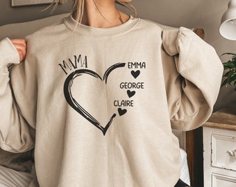 Personalized Mama Heart Sweatshirt, Mother's Day Gift for Mom, Custom Mom Shirt, Mama Shirt With Kids Names, Mothers Day Present Mom Sweater