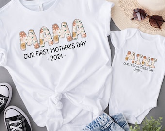 Matching First Mother's Day Gift Set, Mommy and Me Outfits Matching Floral Onesie for Our First Mother's Day Together New Mom's Gift