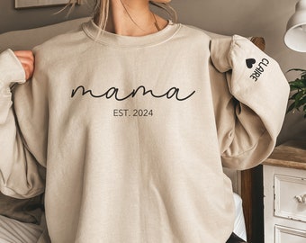 Aangepaste Mama Sweater Est 2024 Mama Sweatshirt Gepersonaliseerd cadeau voor haar moeder Cadeau van kinderen, Moederdag Cadeau Nieuwe moeder cadeau Moeder verjaardagscadeau