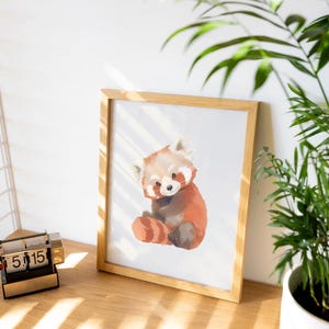 Acuarela de panda rojo adorable / Estampado de panda rojo / Arte de pared para guardería / Panda rojo en acuarela / Estampado de panda / Decoración de guardería / Arte de pared de panda rojo