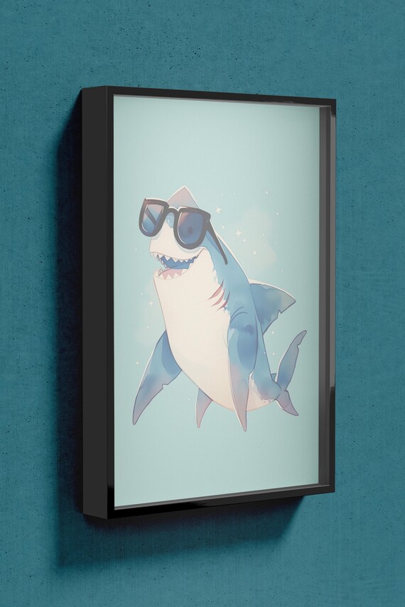 Digital Print, Cute Shark W/ Sunglasses Wall Art Printable