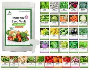 Heirloom Vegetable Seeds Survival Garden Kit - Over 18,000 Seeds for Planting Vegetables, Fruits & Herbs, 39 Heirloom Varieties, Non-GMO