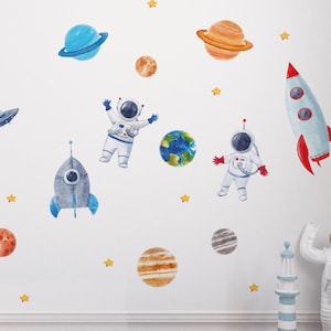 Space Wall Decal, Space wall stickers, Watercolor Solar System, Sun and Planets, Constellation decal, Nursery space Decals, Planet Decals