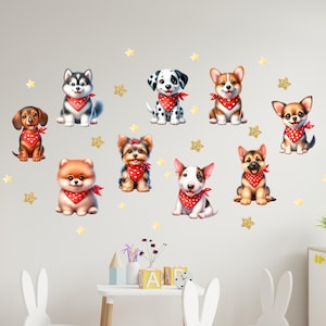 Adesivos de parede de cachorros, adesivos de parede de filhotes | Adesivos fofos para berçário de cachorros | Arte de parede de cachorro descascada e colada | Adesivos de animais