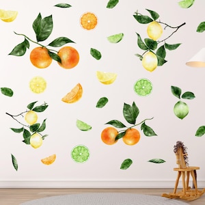 Décalcomanies murales aquarelles d'agrumes : décoration amovibles pour cuisine et chambre d'enfant