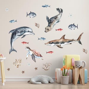 Ocean Animal Wall Decals: Watercolor Sea Life Nursery Decor