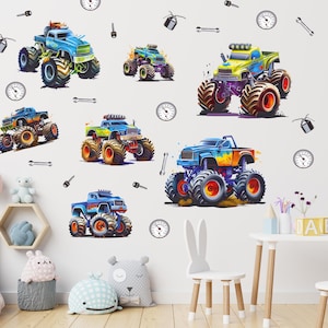 Monster Truck Wall Decals: Removable Race Car Decor for Kids Room