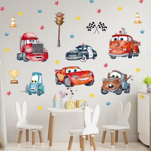 Cars Wall decals, Cars Wall stickers for boy, McQueen Wall decor, Cartoon Cars Wall Decals