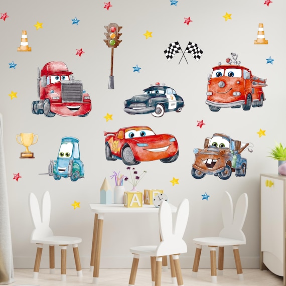 Lightning McQueen Cars Wall Decals Set Mater Radiator Springs Piston Cup Racer Red 95 Car KaChow Racing Room Decor