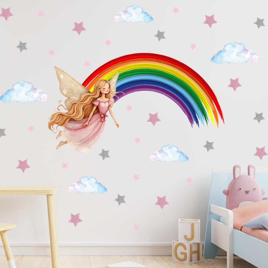 Fairy Rainbow Wall Decals for Girls Nursery, Flying Fairy Wall Stickers ...