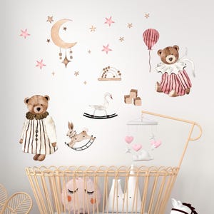 Watercolor Bear Wall Decals: Boho Nursery Decor Stickers
