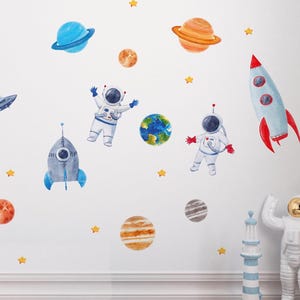 Space Wall Decal, Space wall stickers, Watercolor Solar System, Sun and Planets, Constellation decal, Nursery space Decals, Planet Decals