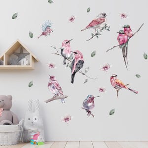 Bird Wall Decals for Nursery – Floral Bird Stickers – Baby Girl Room Decor – Removable Bird Wall Art