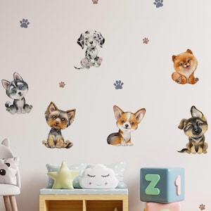 Adesivos de parede para cães | Adesivos de parede de cachorrinhos fofos | Decoração de parede removível para berçário | Adesivos de parede de animais