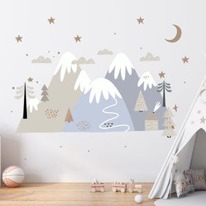 Mountain Wall stickers for Kids Room | Scandinavian Nursery Wall Stickers | Snowy Peaks & Trees Decal Set | Removable Vinyl Wall Art