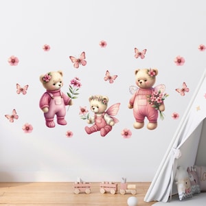 Girl Bear Nursery Decals: Pink Teddy Bear Wall Art