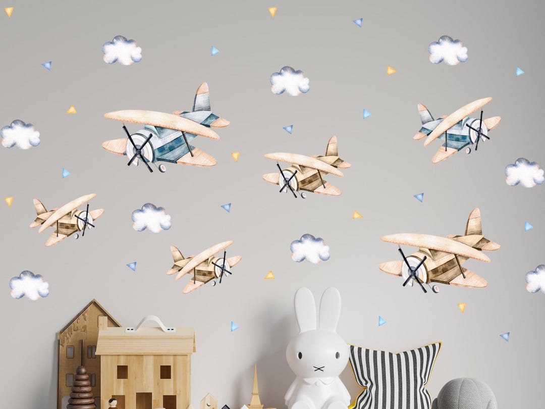 Biplane Wall Decals Vintage Airplane Stickers Kids Room Plane Decor - Etsy