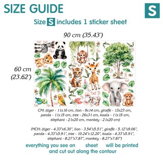 Adesivi Murali Giungla Safari Per Cameretta 74x86 Cm – Set Animali Africa Con Elefante, Giraffa, Leone E Scimmia – Decorazioni Da Parete Per Bambini Facili Da Applicare E Rimuovere