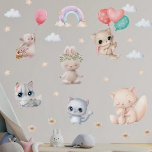 Cat Wall Decals: Nursery Animal Stickers, Kids Room Decor