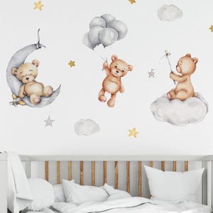 Watercolor Bear Wall Decals: Nursery Kids Room Decor