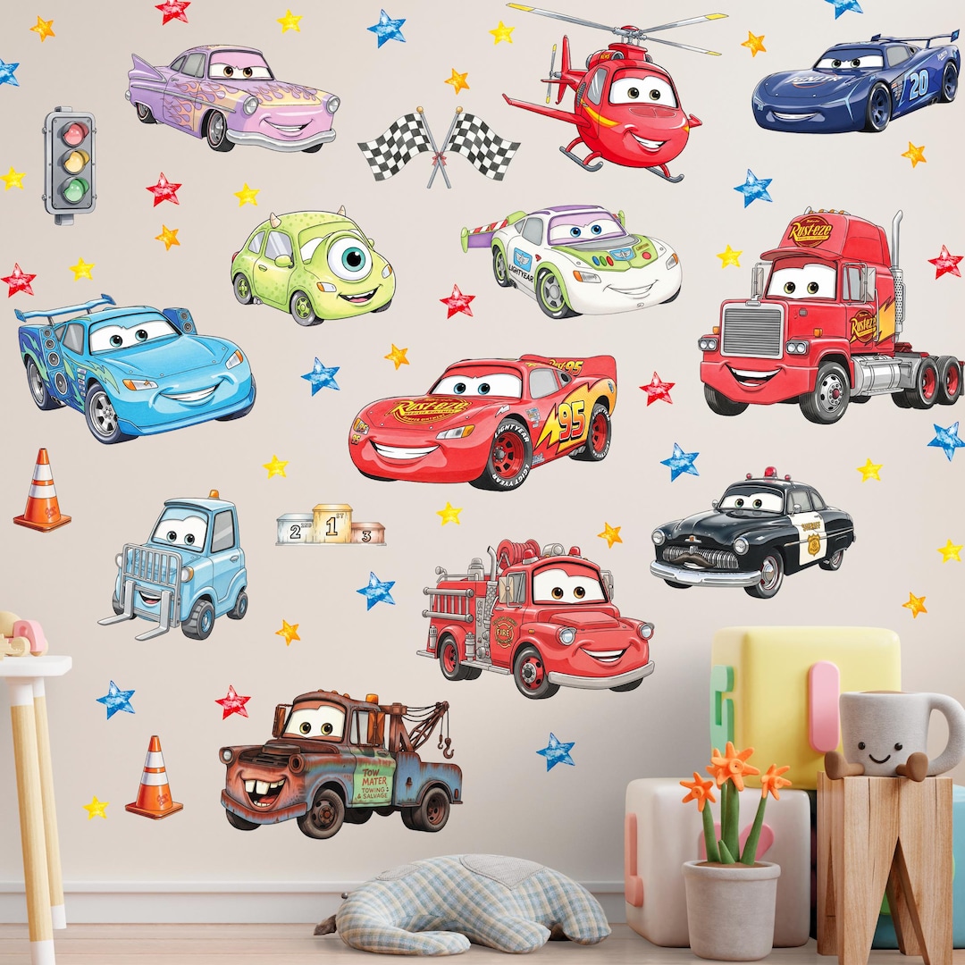 Lightning Mcqueen Cars Wall Decals With Racing Track Number 95 Cartoon ...