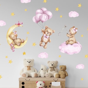 Watercolor Pink Bear Wall Decals: Girls Nursery Decor