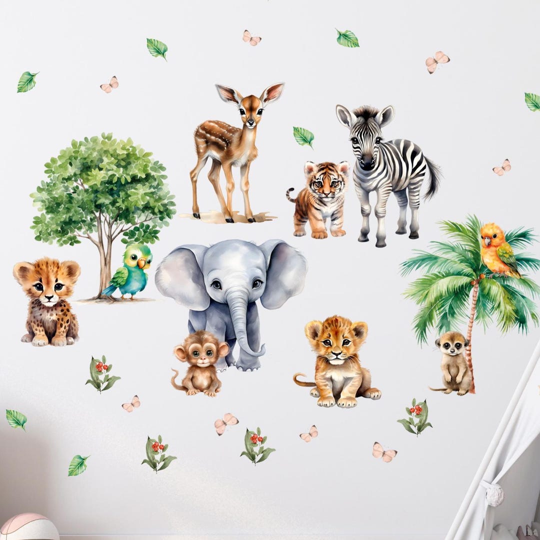 Safari Nursery Wall Decals: Jungle Animals, Removable Kids Room ...