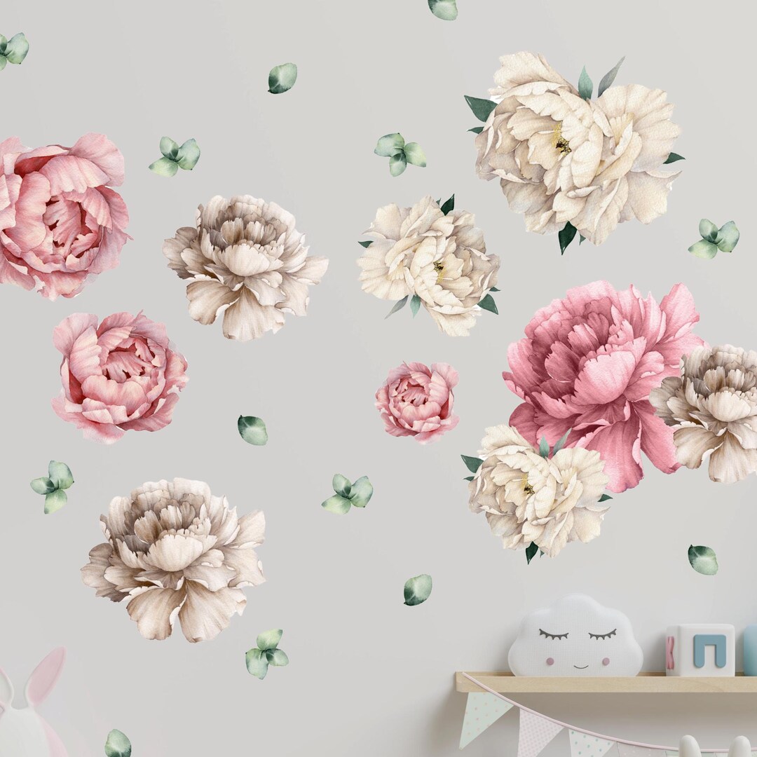 Pink Peony Wall Decals | Floral Peel Stick Wall Stickers | Removable ...