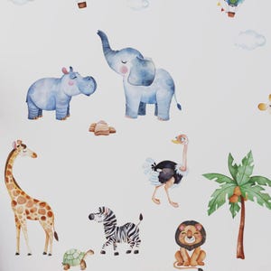 Safari Animal Wall Stickers, Elephant and Giraffe Wall Stickers, Baby Room Jungle Decor, Nursery Wall Decals, Safari Wall Decor for Kids