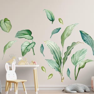 Botanical Wall Decals – Green Leaf Wall Stickers – Jungle Leaves Nursery Decor – Tropical Plant Wall Art – Nature Wall Stickers