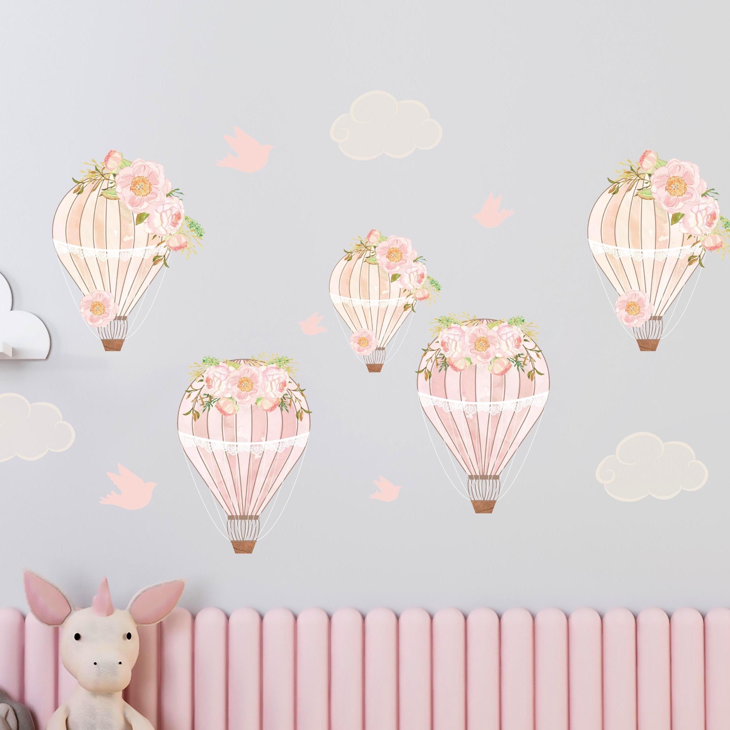 Floral Hot Air Balloon Wall Decals: Removable Nursery Decor